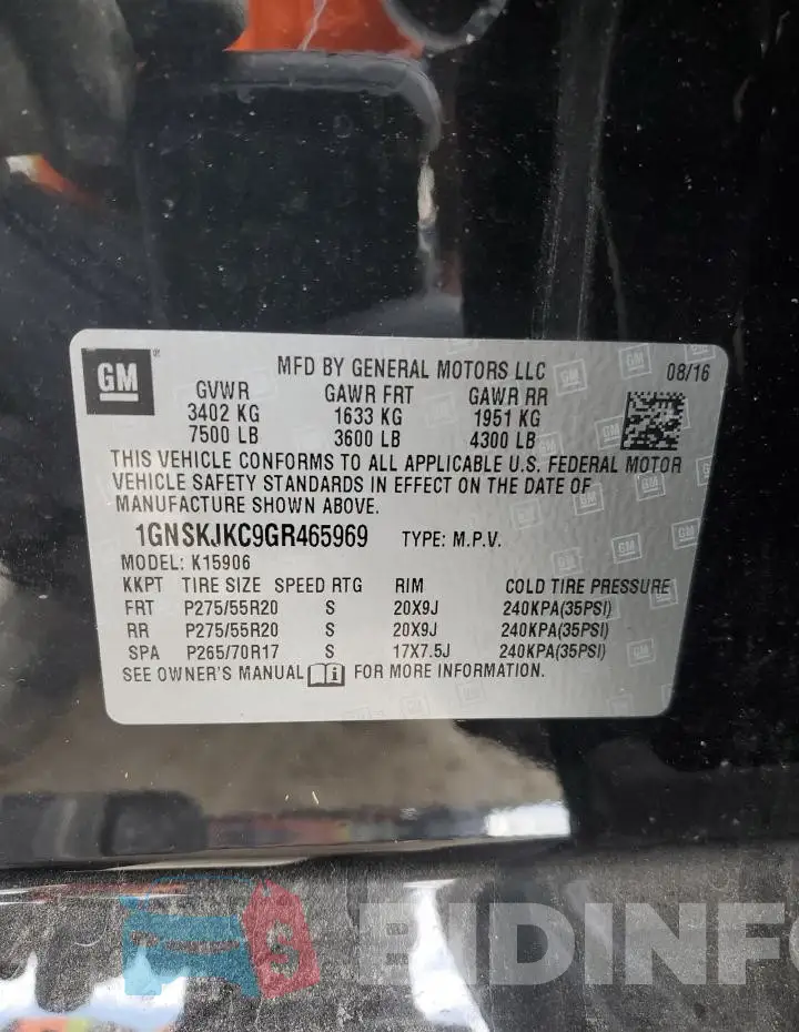 1GNSKJKC9GR465969 Photo# 13