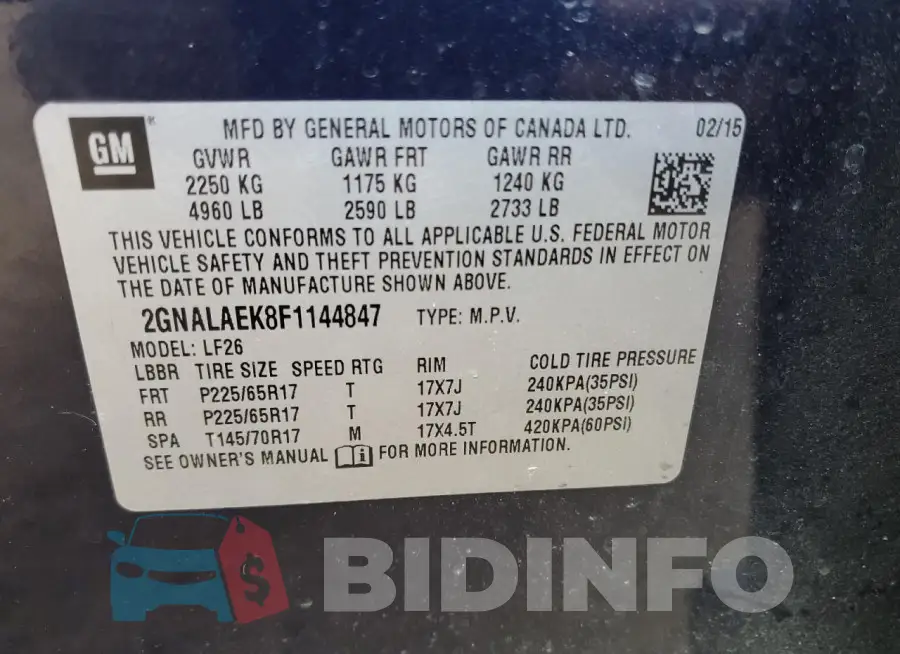 2GNALAEK8F1144847 Photo# 13