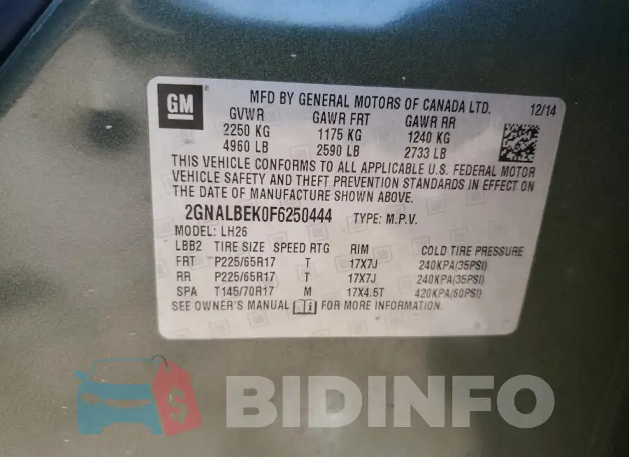 2GNALBEK0F6250444 Photo# 14
