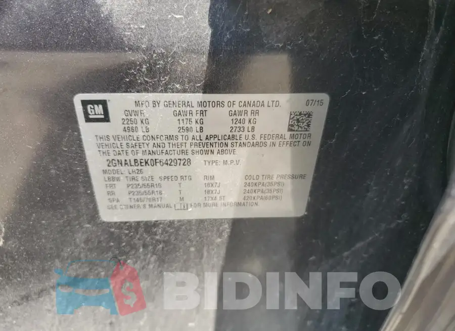 2GNALBEK0F6429728 Photo# 13