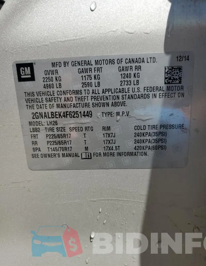 2GNALBEK4F6251449 Photo# 13