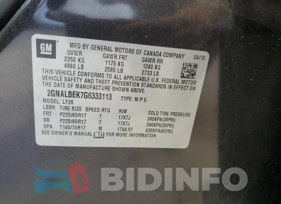 2GNALBEK7G6333113 Photo# 14
