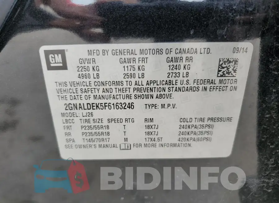 2GNALDEK5F6163246 Photo# 12