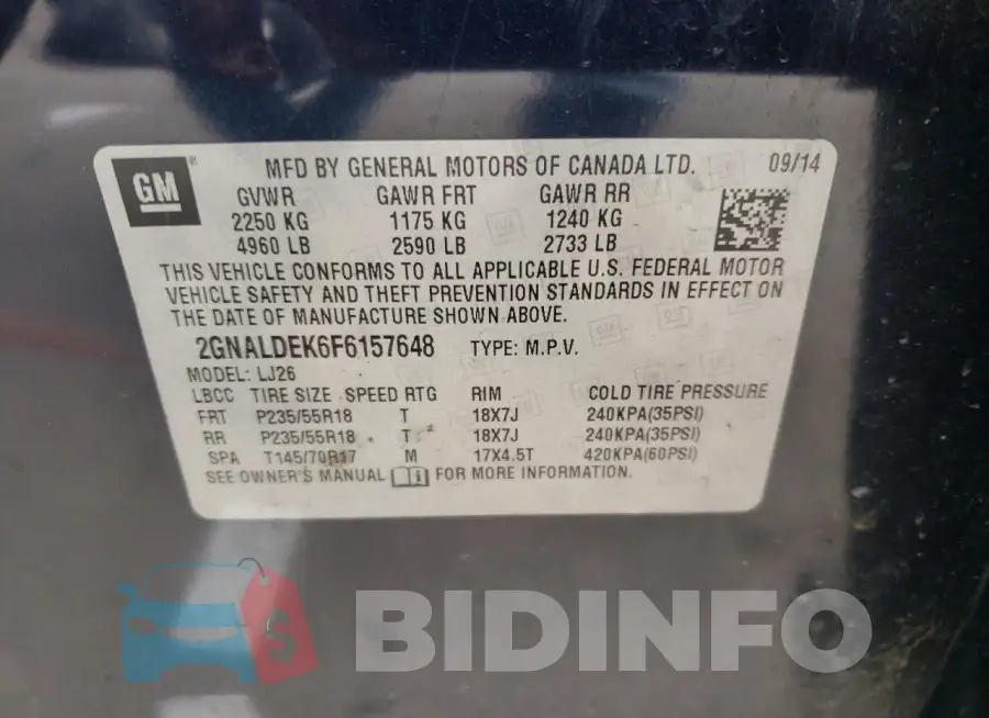 2GNALDEK6F6157648 Photo# 12