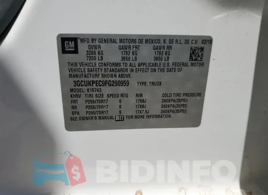 3GCUKPEC9FG290959 Photo# 13