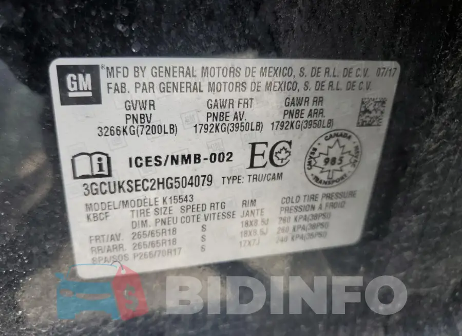 3GCUKSEC2HG504079 Photo# 13