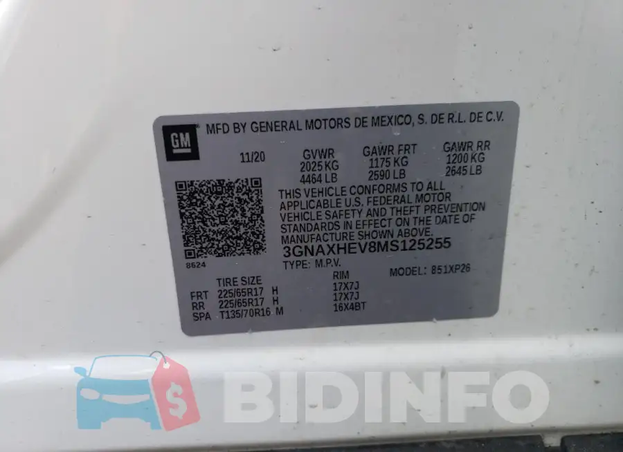 3GNAXHEV8MS125255 Photo# 14