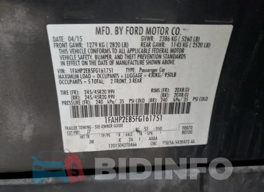 1FAHP2E85FG161751 Photo# 12