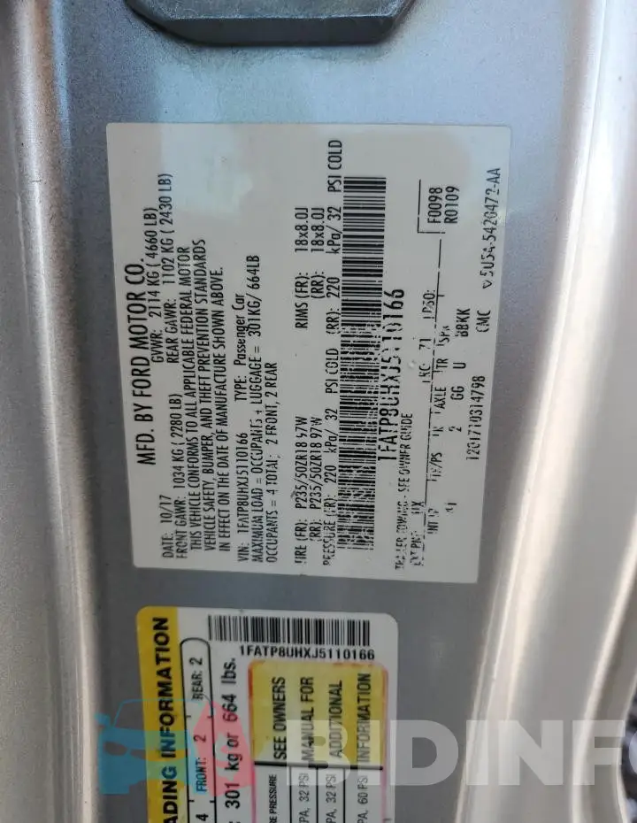 1FATP8UHXJ5110166 Photo# 12