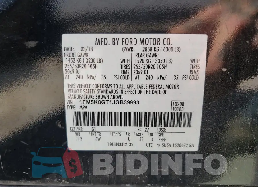 1FM5K8GT1JGB39993 Photo# 13