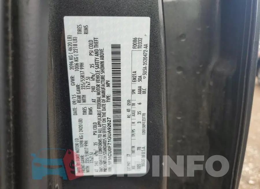 1FMCU0F71GUA92627 Photo# 13