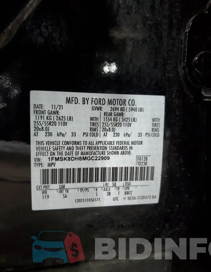 1FMSK8DH8MGC22909 Photo# 13