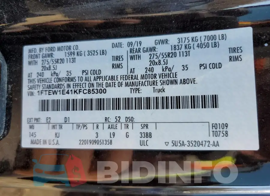 1FTEW1E41KFC85300 Photo# 12