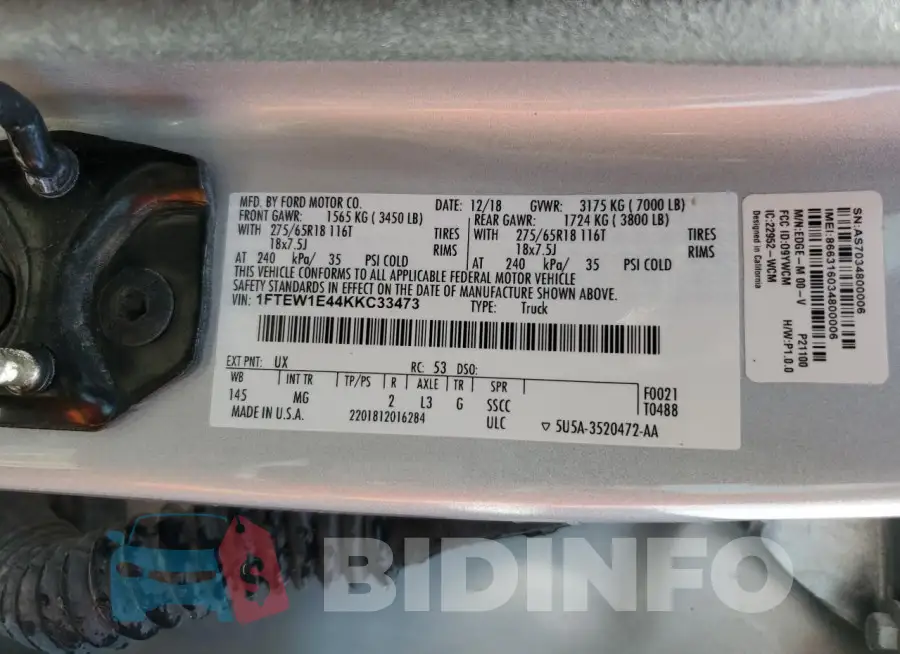 1FTEW1E44KKC33473 Photo# 13