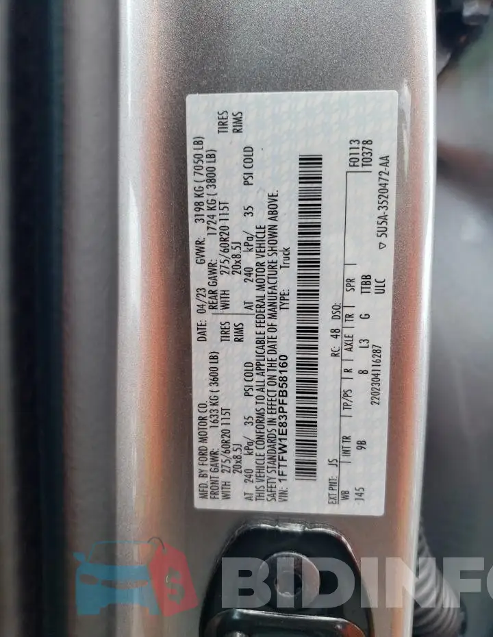 1FTFW1E83PFB58160 Photo# 12