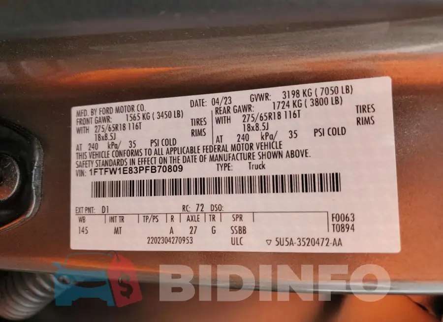 1FTFW1E83PFB70809 Photo# 12