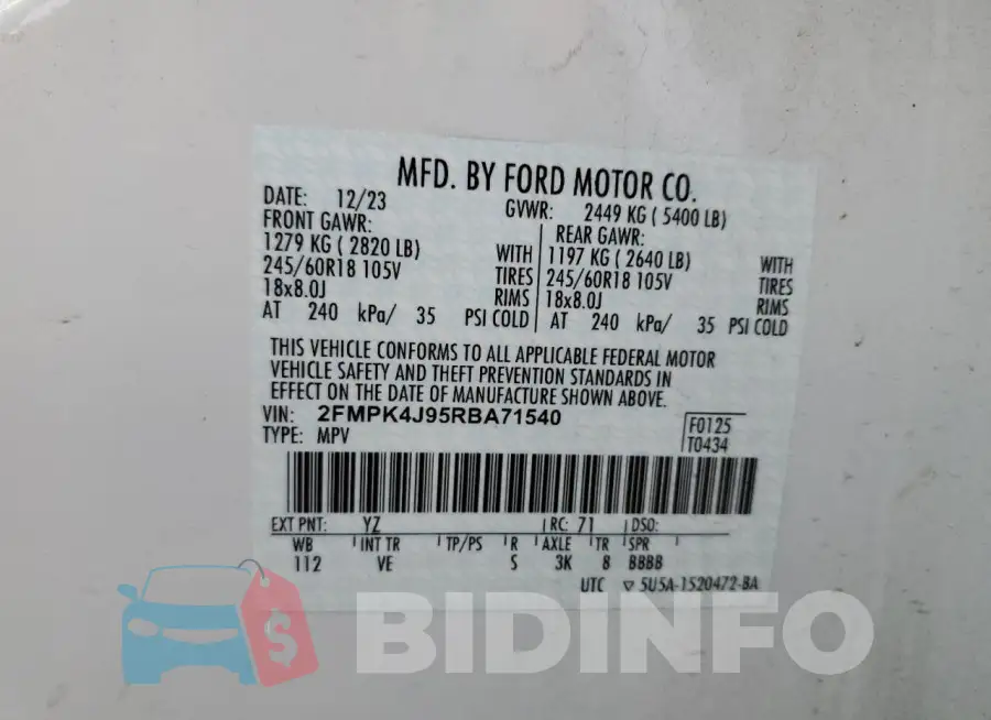 2FMPK4J95RBA71540 Photo# 13