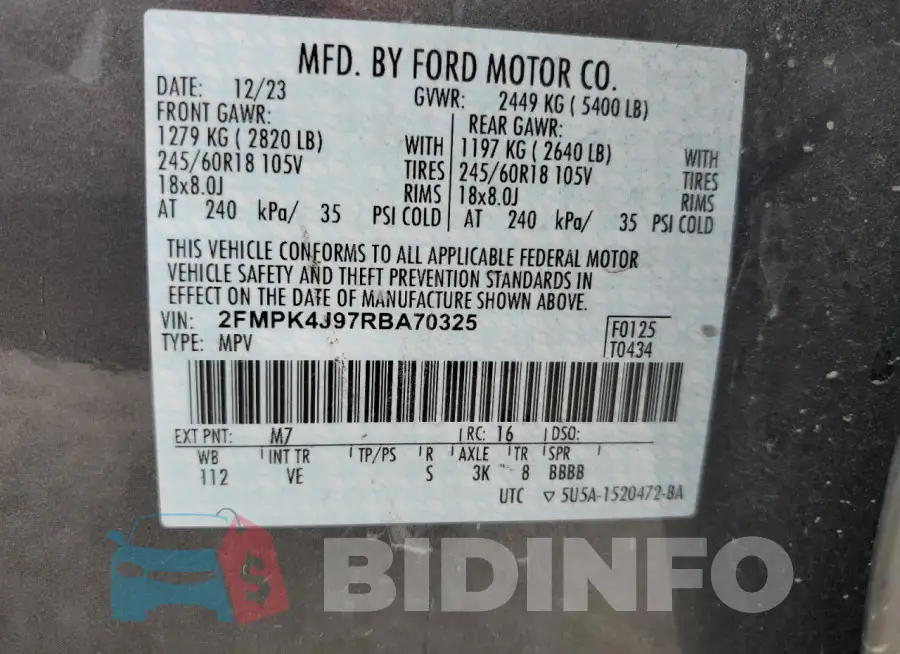 2FMPK4J97RBA70325 Photo# 13