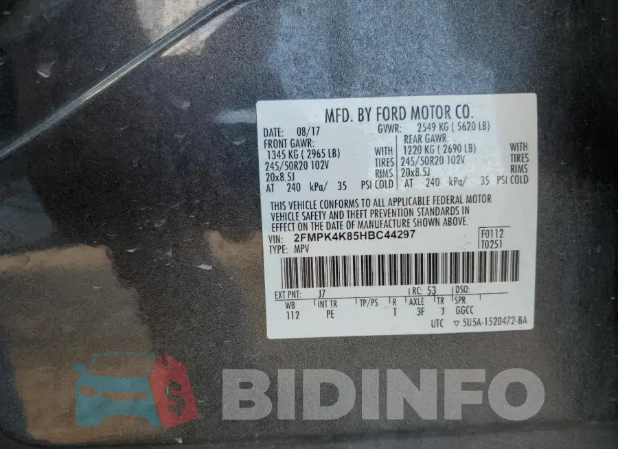 2FMPK4K85HBC44297 Photo# 13