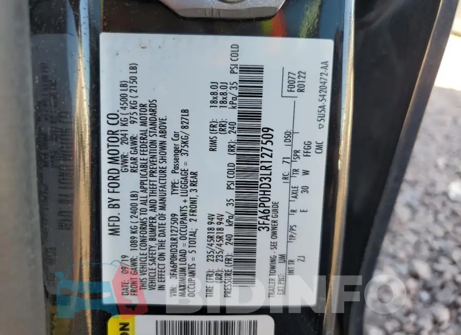 3FA6P0HD3LR127509 Photo# 12