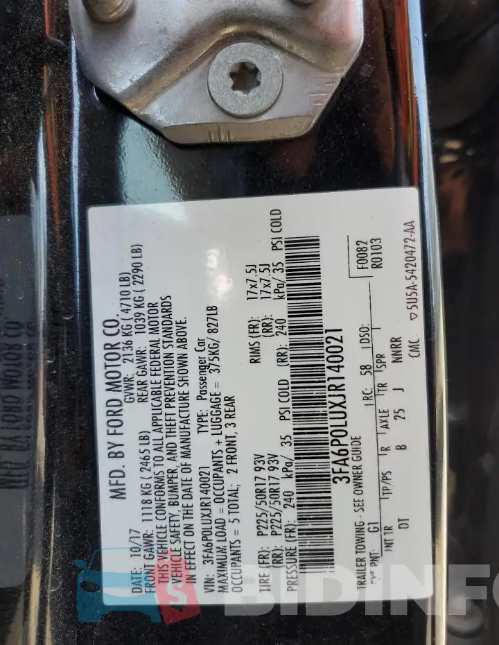 3FA6P0LUXJR140021 Photo# 12