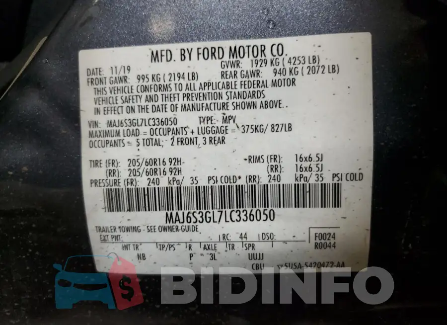 MAJ6S3GL7LC336050 Photo# 13