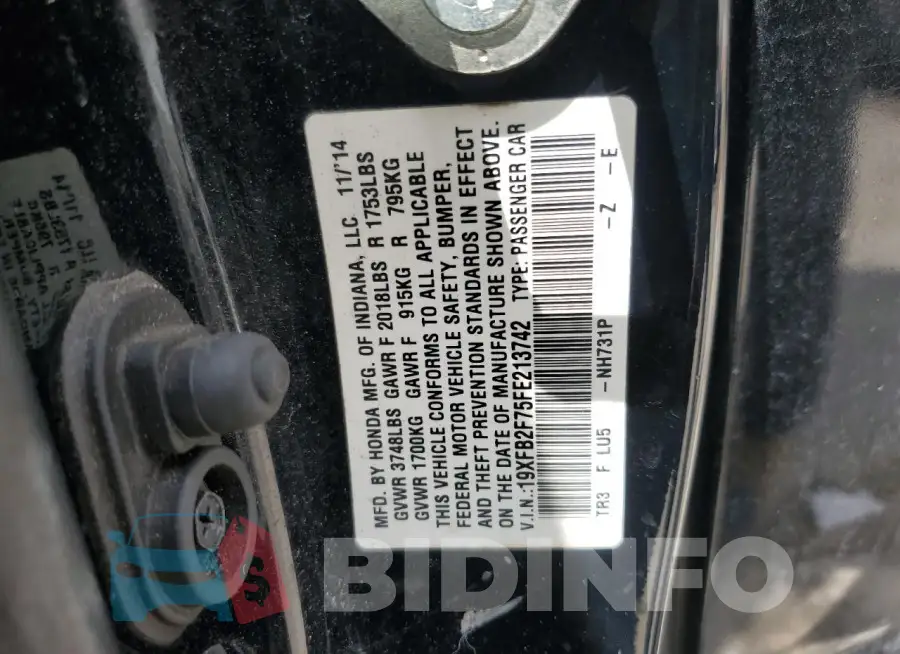 19XFB2F75FE213742 Photo# 12