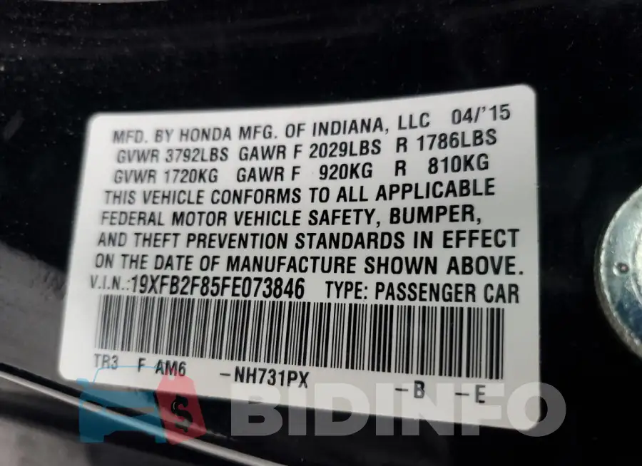 19XFB2F85FE073846 Photo# 13