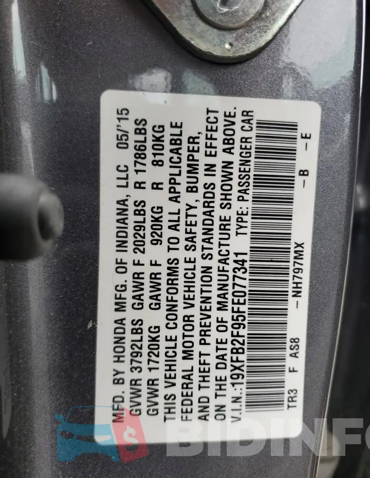 19XFB2F95FE077341 Photo# 12