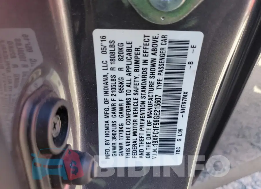 19XFC1F96GE215607 Photo# 13