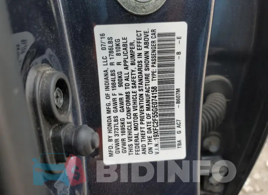 19XFC2F55GE074158 Photo# 12