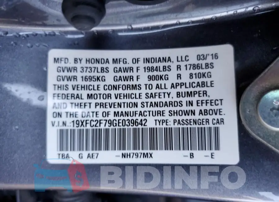 19XFC2F79GE039642 Photo# 12