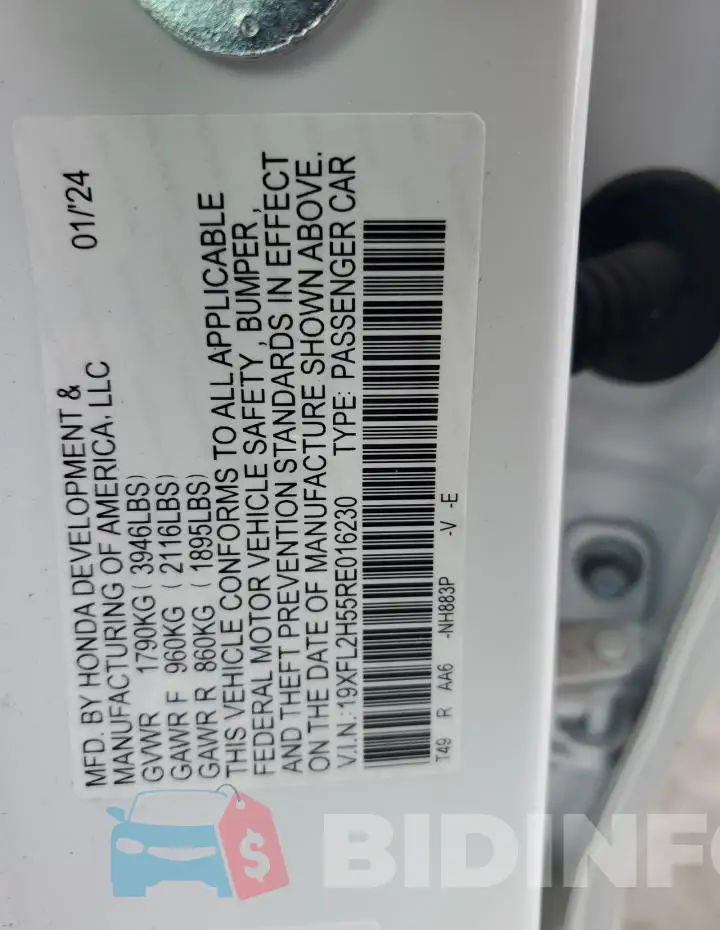 19XFL2H55RE016230 Photo# 13