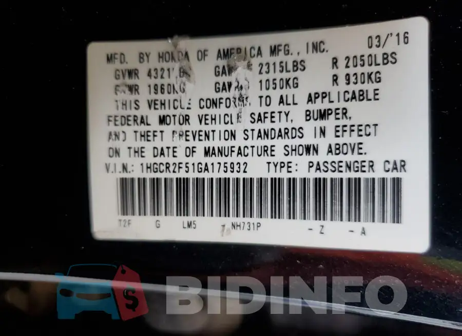 1HGCR2F51GA175932 Photo# 12