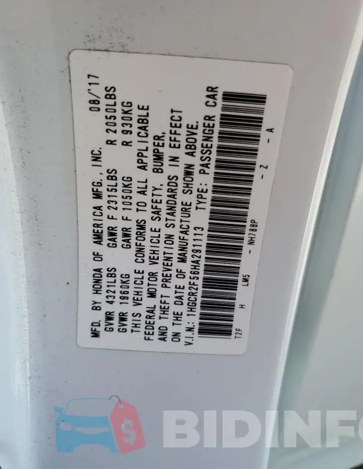 1HGCR2F56HA291113 Photo# 12