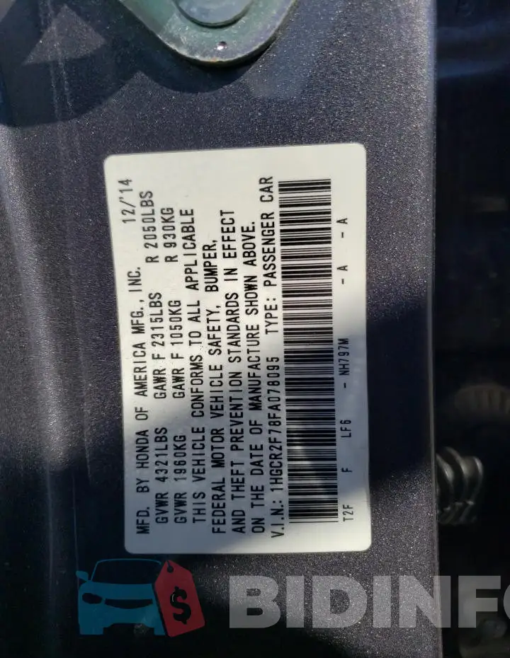 1HGCR2F78FA078095 Photo# 12