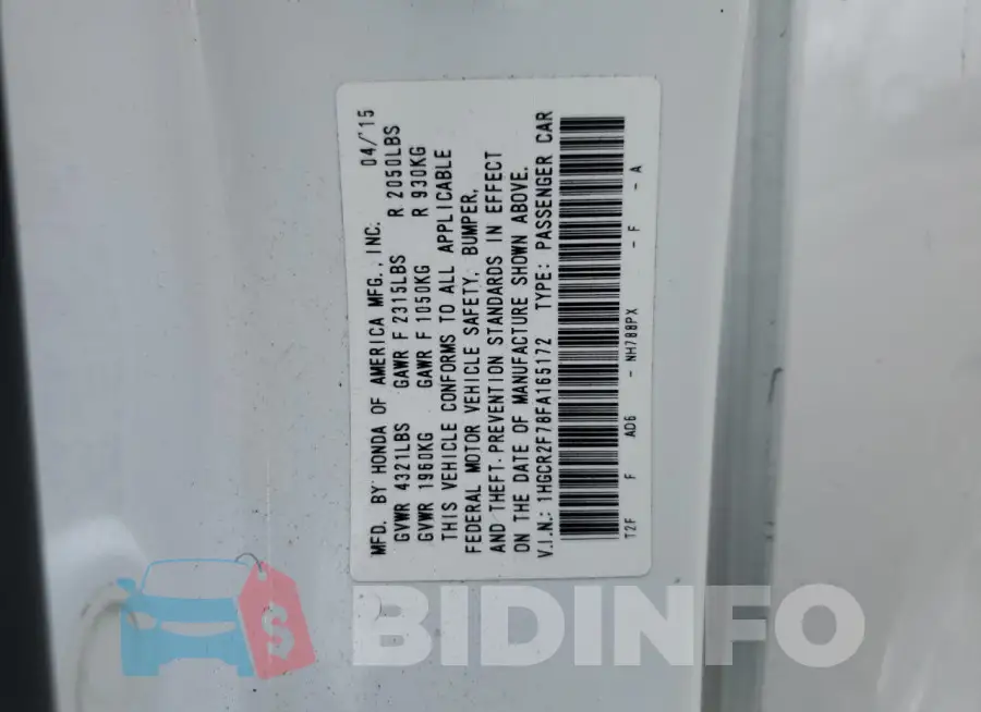 1HGCR2F78FA165172 Photo# 13