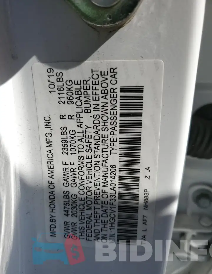 1HGCV1F33LA014206 Photo# 12