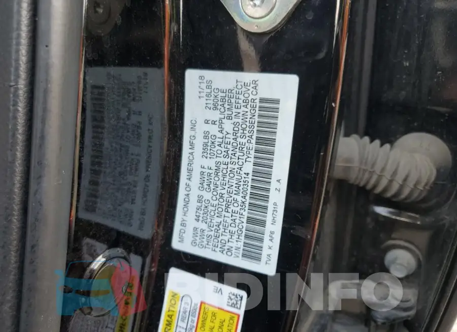 1HGCV1F35KA003514 Photo# 12