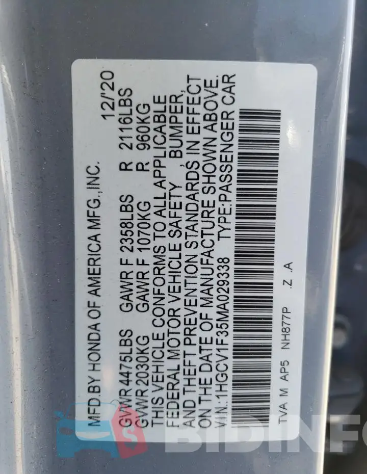 1HGCV1F35MA029338 Photo# 12
