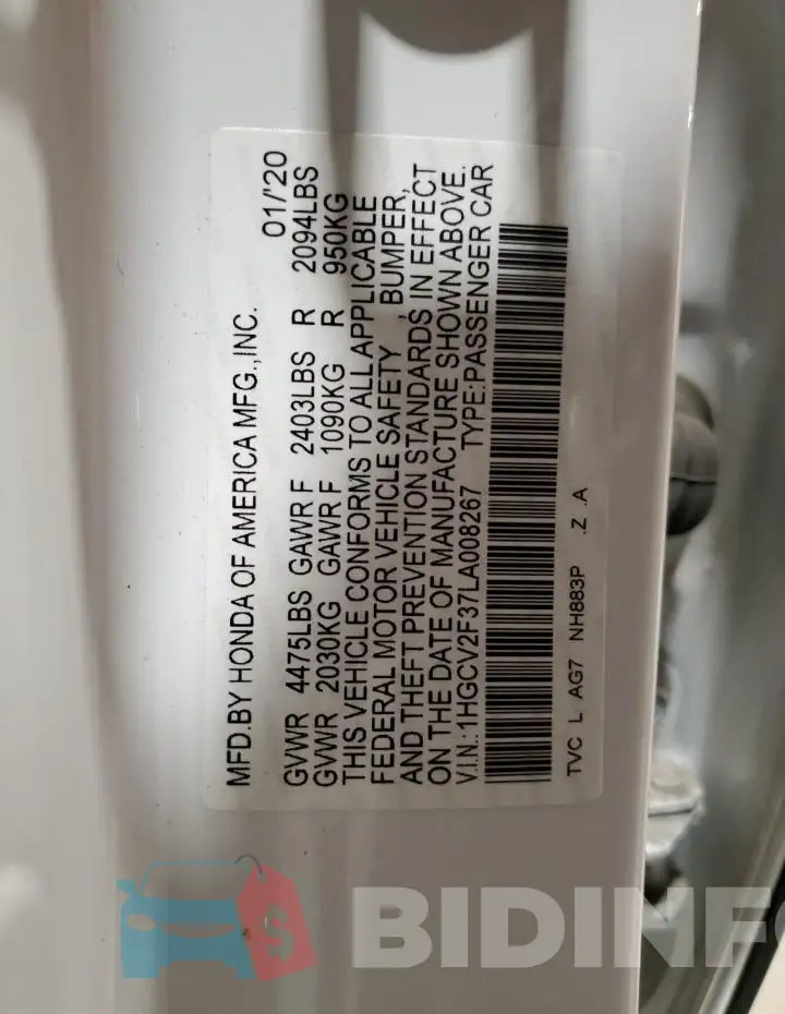 1HGCV2F37LA008267 Photo# 12