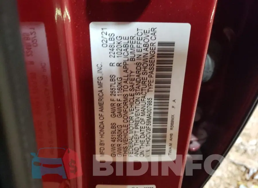 1HGCV3F59MA007985 Photo# 13