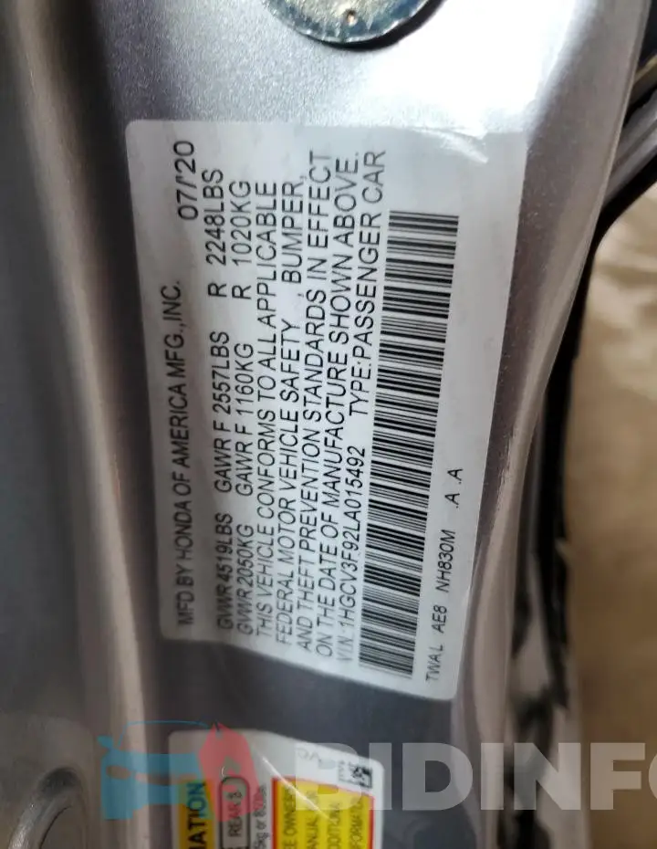 1HGCV3F92LA015492 Photo# 12