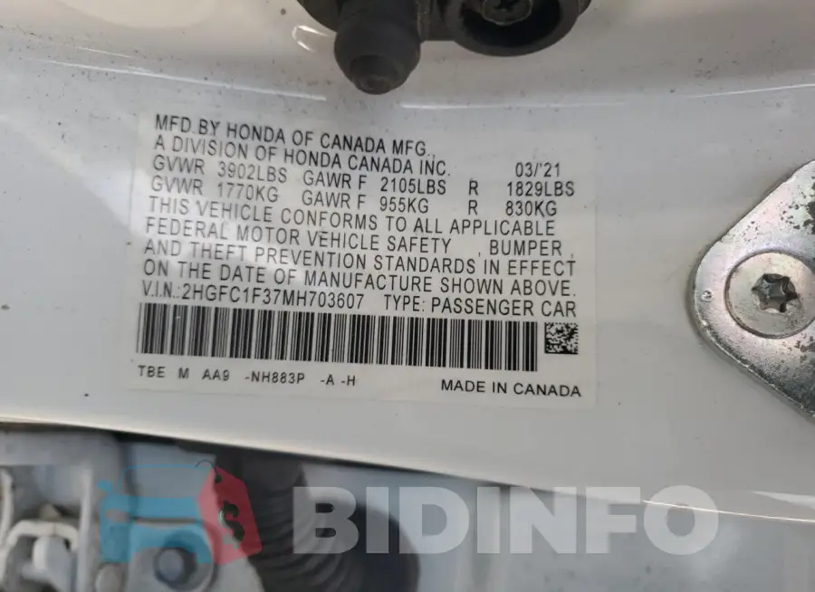 2HGFC1F37MH703607 Photo# 12