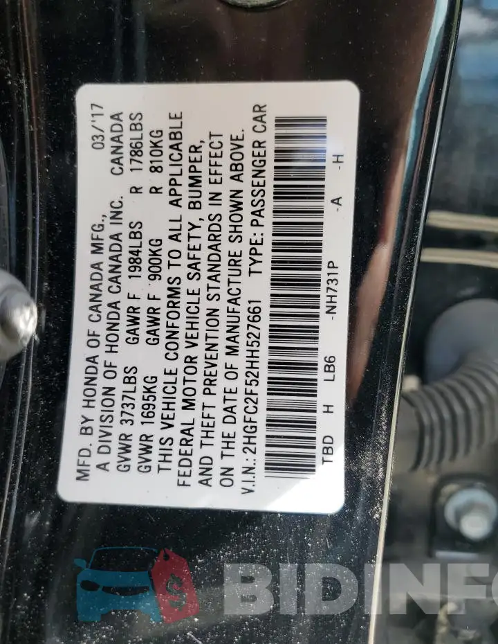 2HGFC2F52HH527661 Photo# 12