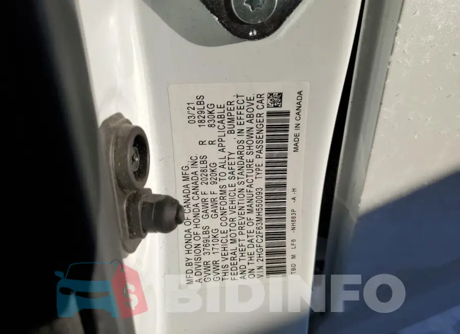 2HGFC2F63MH550093 Photo# 13