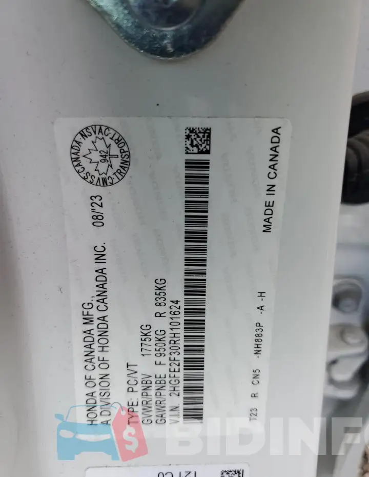 2HGFE2F30RH101624 Photo# 12