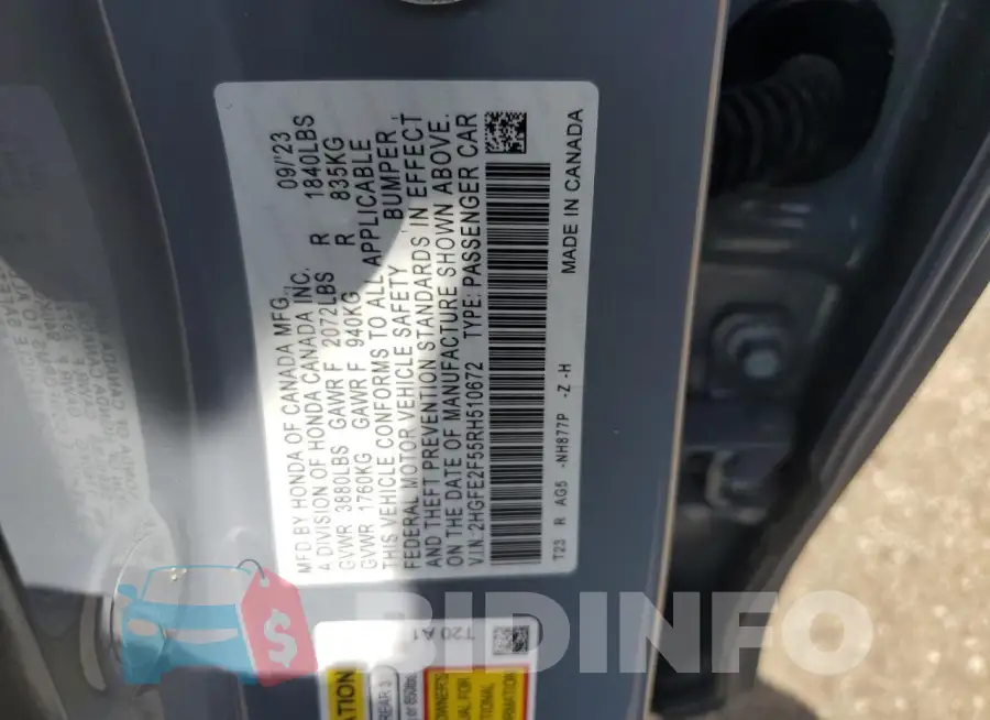 2HGFE2F55RH510672 Photo# 12