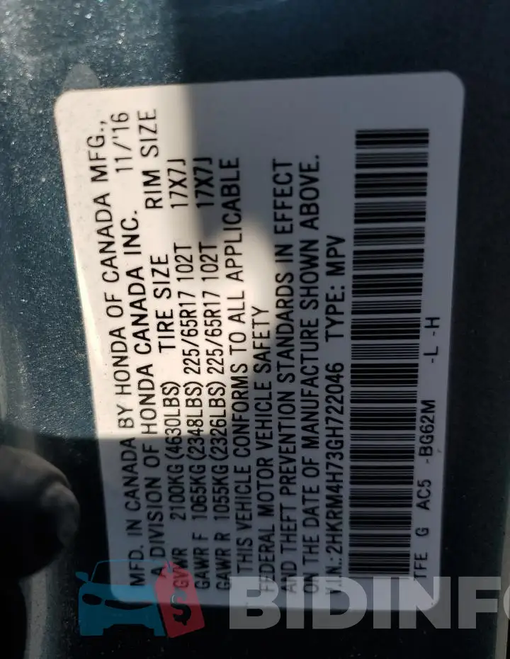 2HKRM4H73GH722046 Photo# 13