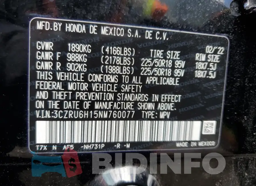 3CZRU6H15NM760077 Photo# 14